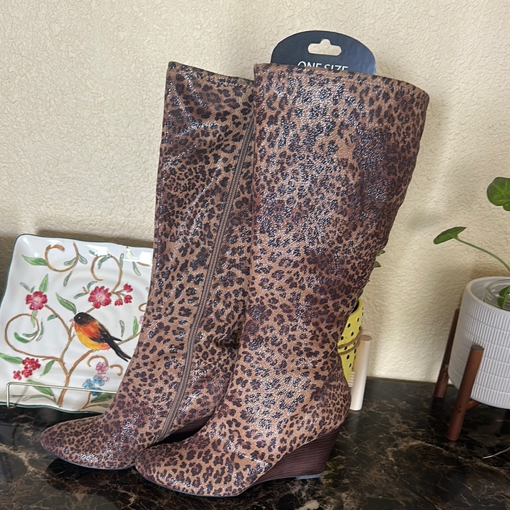 Leopard Print Knee-High Boots